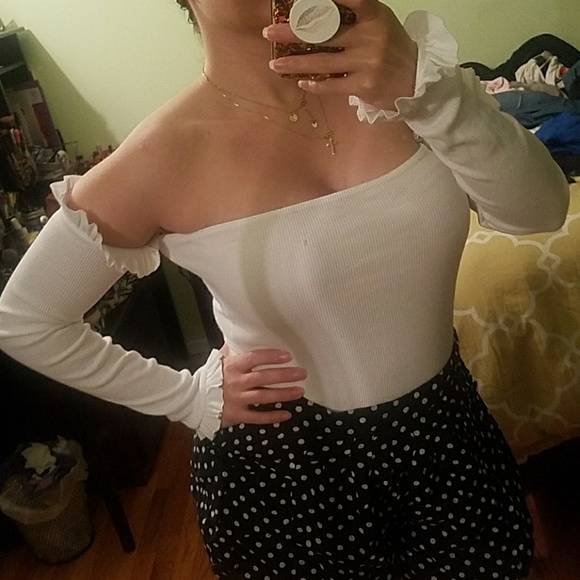 White bardot Jersey rib frill sleeve thong - Picture 4 of 6